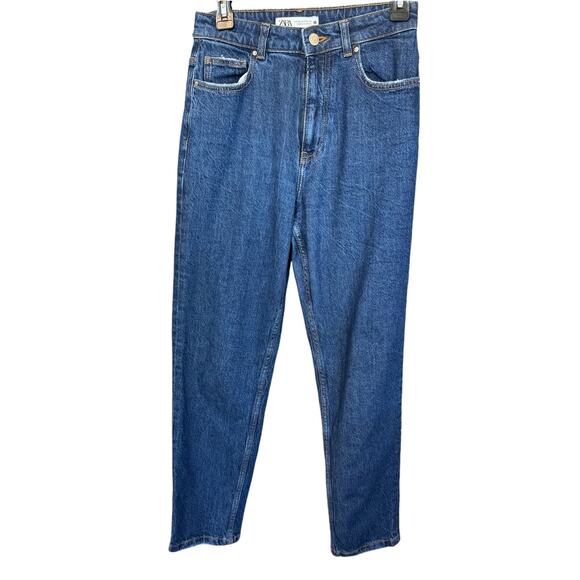 ~ ZARA ~ Women's Blue Medium Wash Coin Pocket Tapered Jeans Size 4 - Picture 1 of 6